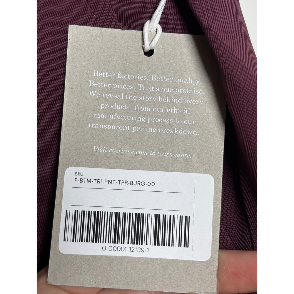 Everlane Italian GoWeave Tapered Pants Burgundy Women's Size 00 NWT - Picture 2 of 9